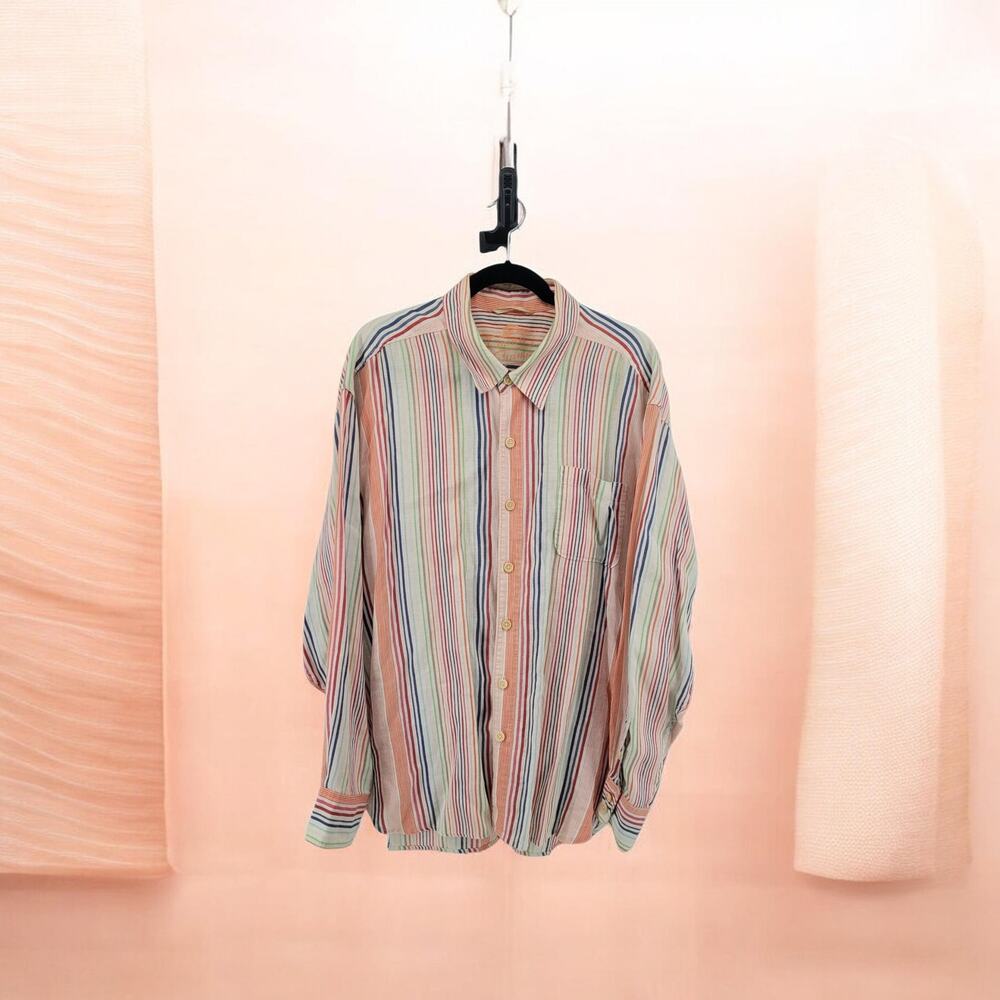 Tommy Bahama Shirt Mens 2XL 100% Linen Long Sleeve Button Up Striped Colorful